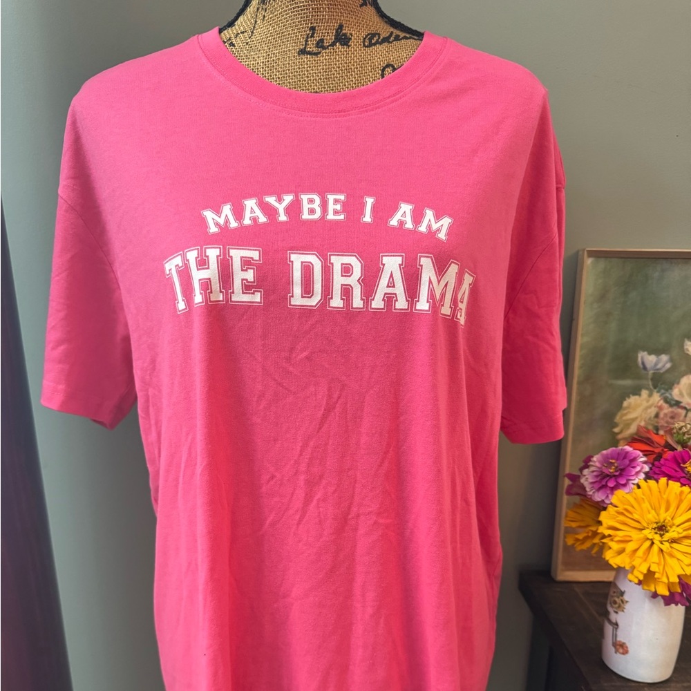Pink t-shirt that reads "Maybe I am the drama." Size L. NWOT - Picture 2 of 9